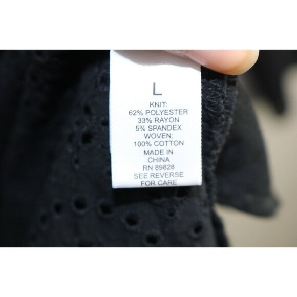 LOGO by Lori Goldstein Black Eyelet Long Cardigan-Size Large-Pockets - Picture 8 of 12